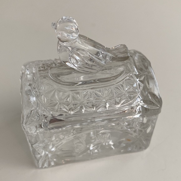 Hofbauer German Crystal Trinket Box With Bird On Lid Vintage - Picture 3 of 9